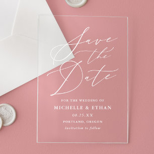 Minimalist Calligraphy Wedding Save the Date Acrylic Invitations