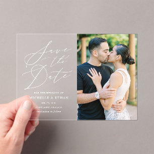 Minimalist Calligraphy Wedding Save the Date Acrylic Invitations