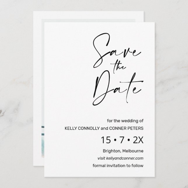 Minimalist Calligraphy Wedding Save The Date Card (Front/Back)