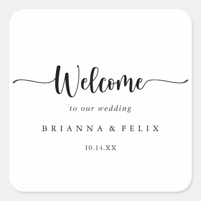 Minimalist Calligraphy Wedding Welcome  Square Sticker (Front)