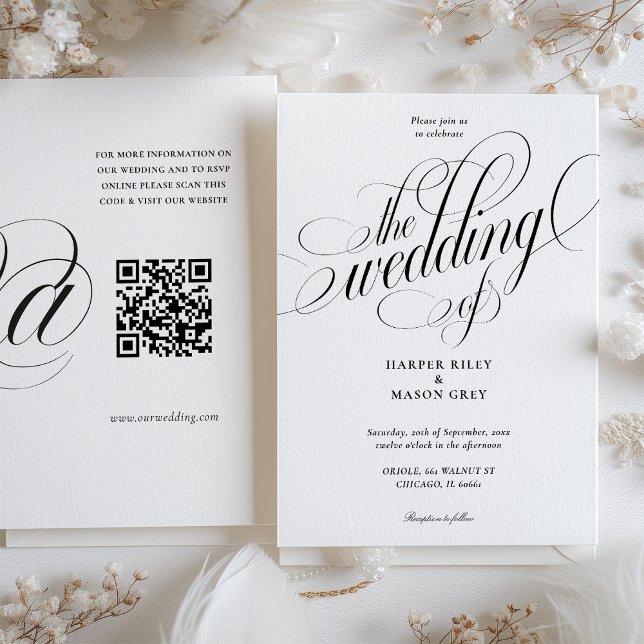 Minimalist Calligraphy Wedding with QR Code RSVP Invitation (Creator Uploaded)