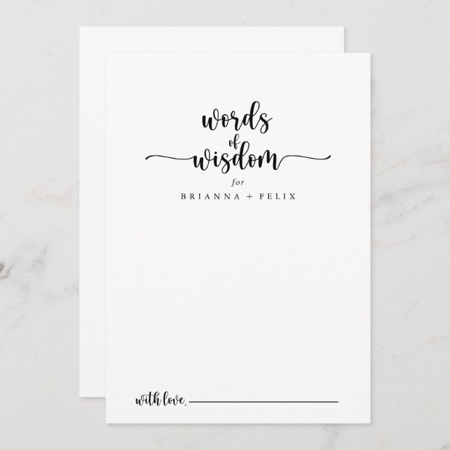 Minimalist Calligraphy Wedding Words of Wisdom  Advice Card (Front/Back)