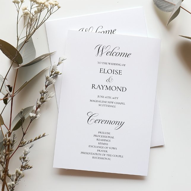 Minimalist Calligraphy White Wedding Program (Creator Uploaded)
