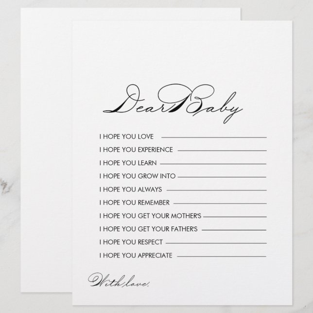 Minimalist Calligraphy Wishes for Baby (Front/Back)