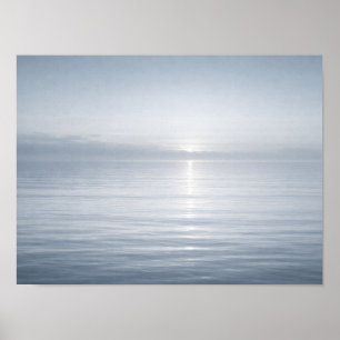 Minimalist Calm Blue Ocean Horizon Sun Reflection  Poster