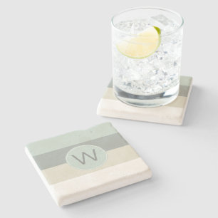 Minimalist Calming Stripes Pattern with Monogram Stone Coaster