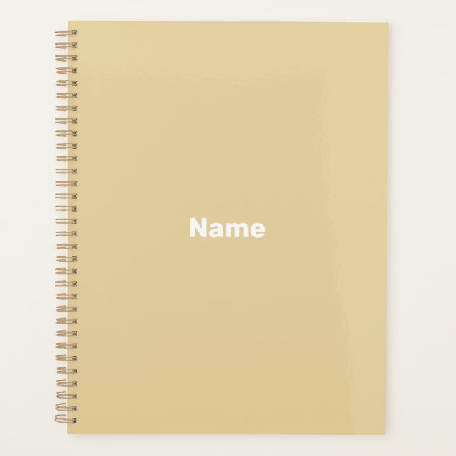 Minimalist camel beige custom name year monogram planner (Front)
