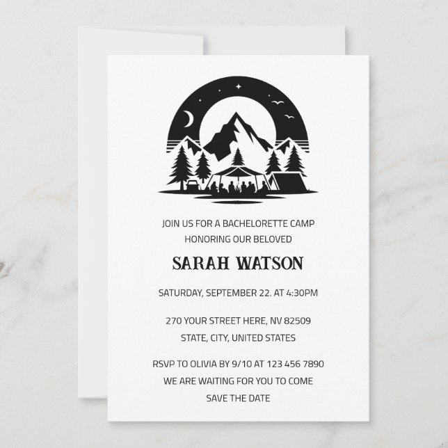 Minimalist Camping Bachelorette Party Invitation (Front)