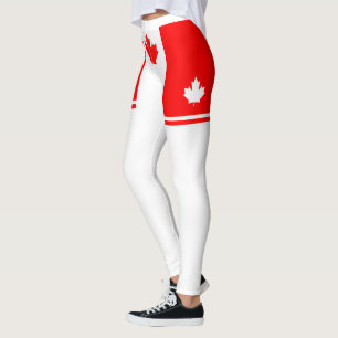 Minimalist Canadian Colours with Maple on WHITE Leggings