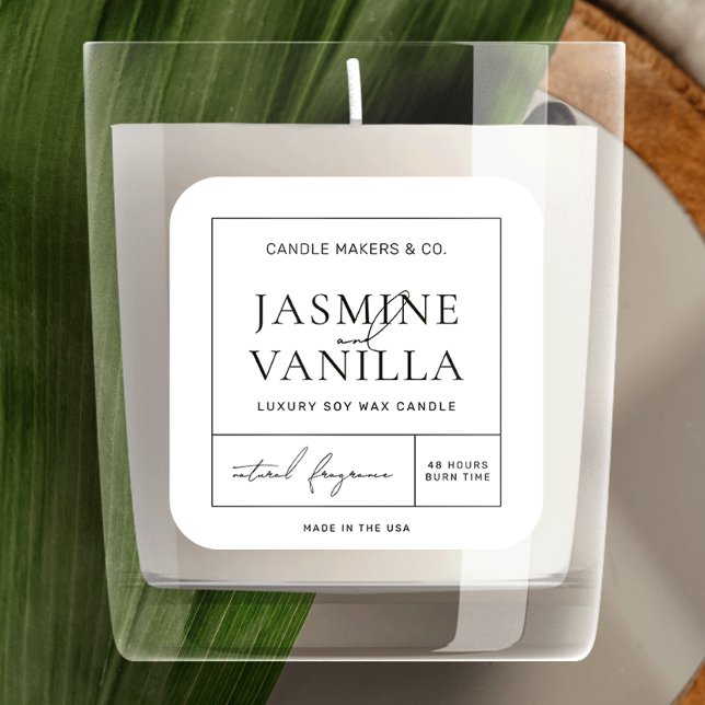 Minimalist Candle Square Label Elegant Black White (Use this label for your candle jars, diffusers, product boxes and more!)