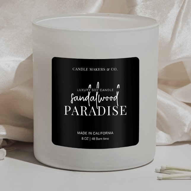 Minimalist Candle Square Label Elegant Black White (Creator Uploaded)