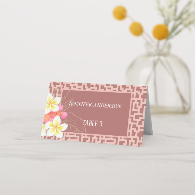 Minimalist Candlelight Peach Floral Wedding  Place Card (Front)