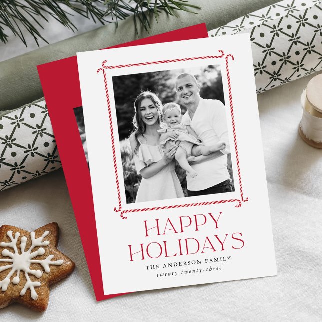 Minimalist Candy Cane Frame Photo Holiday Card (Creator Uploaded)