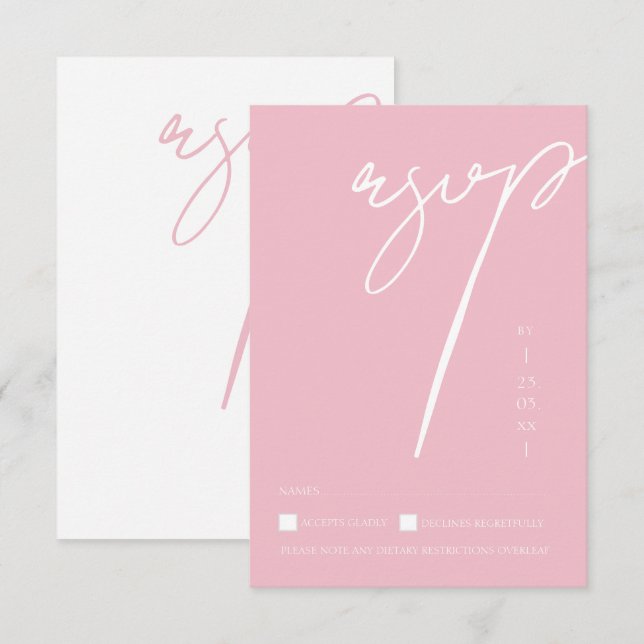 Minimalist Candy Pink Script Typography Wedding RSVP Card (Front/Back)