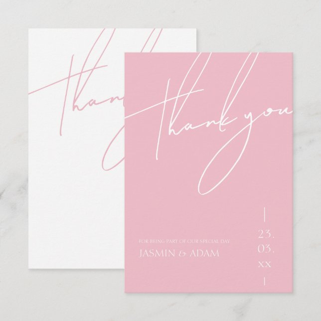 Minimalist Candy Pink Script Typography Wedding Thank You Card (Front/Back)