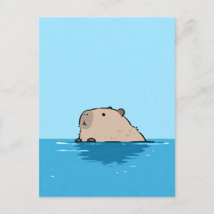 Minimalist Capybara Swimming in Blue Water Postcard