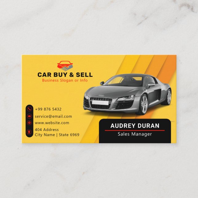 Minimalist Car Dealer | Orange Business Card (Front)