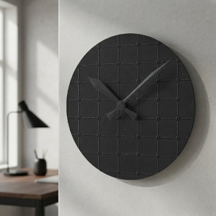 Minimalist Carbon Black Industrial Grid Geometric Round Clock