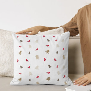 Minimalist Cardinal & Pine Tree Christmas Cushion
