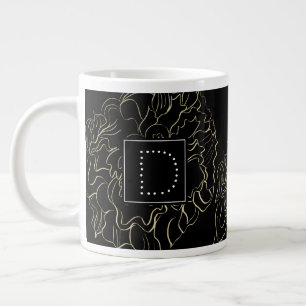 Minimalist Carnation Floral Hand Drawn Monogram Large Coffee Mug