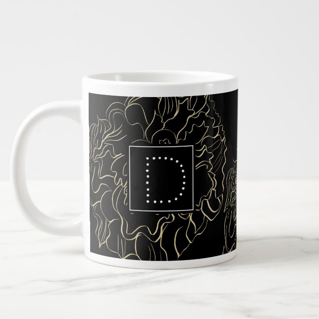 Minimalist Carnation Floral Hand Drawn Monogram Large Coffee Mug (Left)