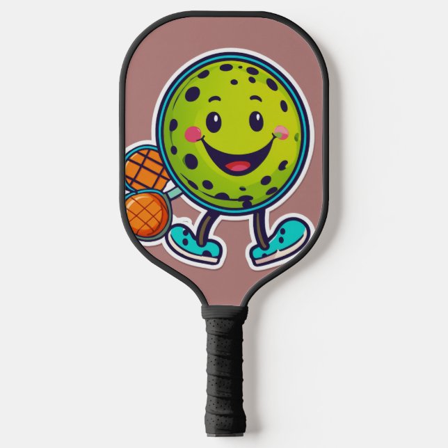 Minimalist cartoon pickleball sticker with happy f paddle (Front)