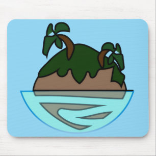 Minimalist Cartoon Tropical Island in the Ocean G Mouse Mat
