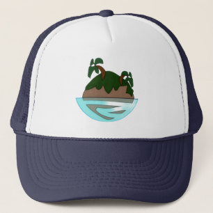 Minimalist Cartoon Tropical Island in the Ocean Gr Trucker Hat