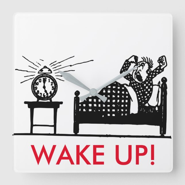Minimalist Cartoon Wake Up Funny Clock (Front)