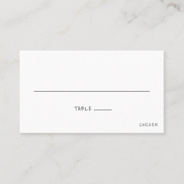 Minimalist Casual Black and White Meal Wedding Place Card (Front)