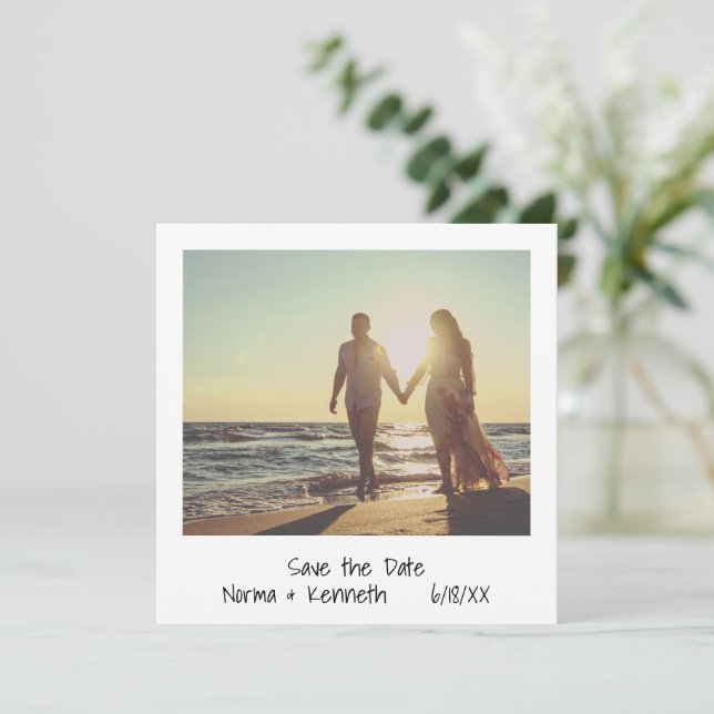 Minimalist Casual Handwriting Photo Modern Wedding Save The Date (Standing Front)