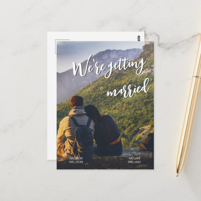 Minimalist casual photo wedding  postcard (Front/Back In Situ)
