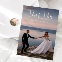 Minimalist Casual Script Wedding Photo Thank You Card