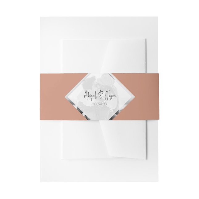 Minimalist Casual Terracotta Wedding Photo Invitation Belly Band (Front Example)