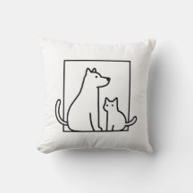 Minimalist Cat and Dog Line Art Throw Pillow
