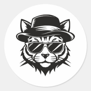 Minimalist Cat Black Vector Art Classic Round Sticker