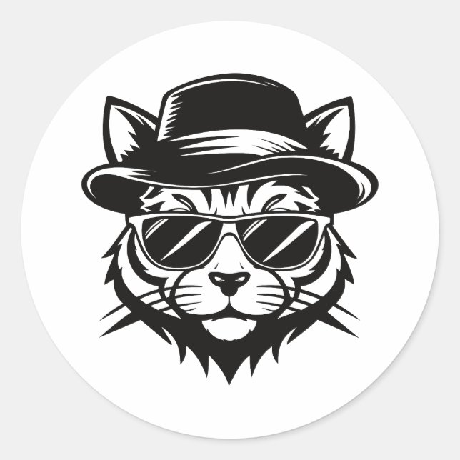 Minimalist Cat Black Vector Art Classic Round Sticker (Front)
