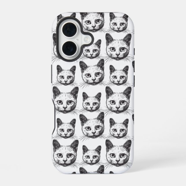 Minimalist Cat Faces iPhone 16 Case (Back)