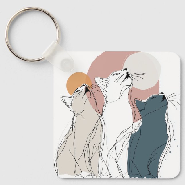 Minimalist Cat Family Square Keychain (Front)