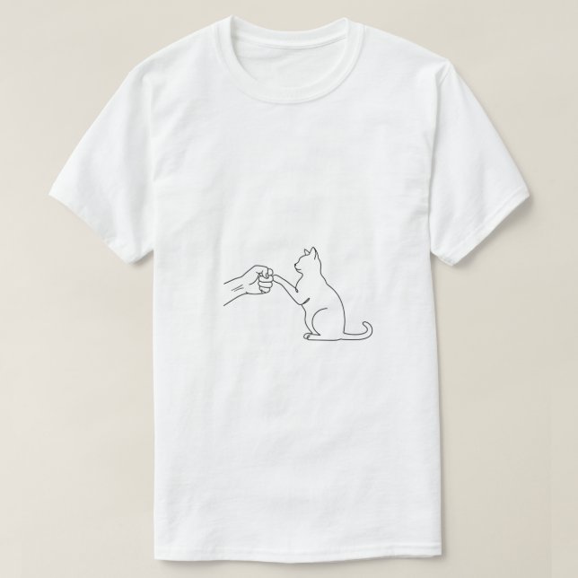 Minimalist Cat Fist Bump Line Art Men’s T-Shirt (Design Front)