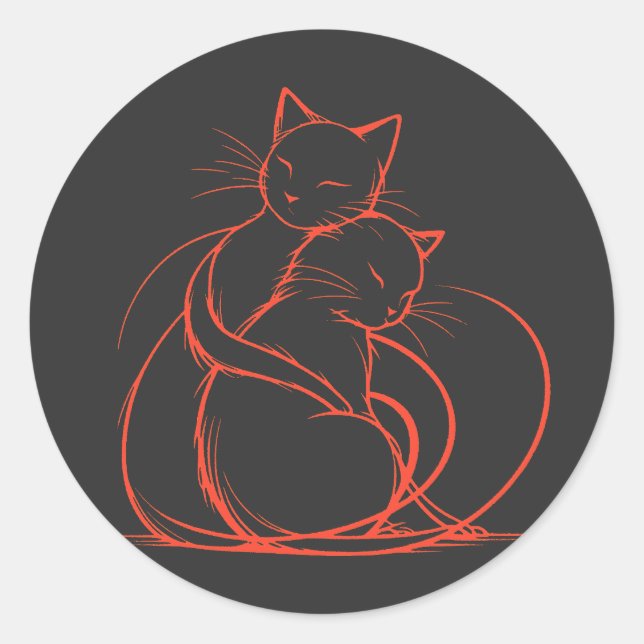 Minimalist Cat Hug Design - Adorable Feline Love Classic Round Sticker (Front)