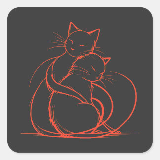Minimalist Cat Hug Design - Adorable Feline Love Square Sticker