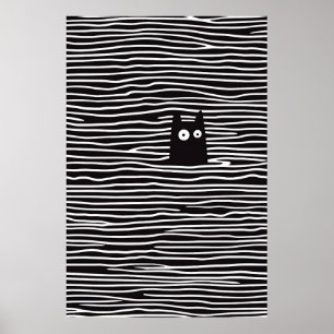 Minimalist Cat in Stripes Poster