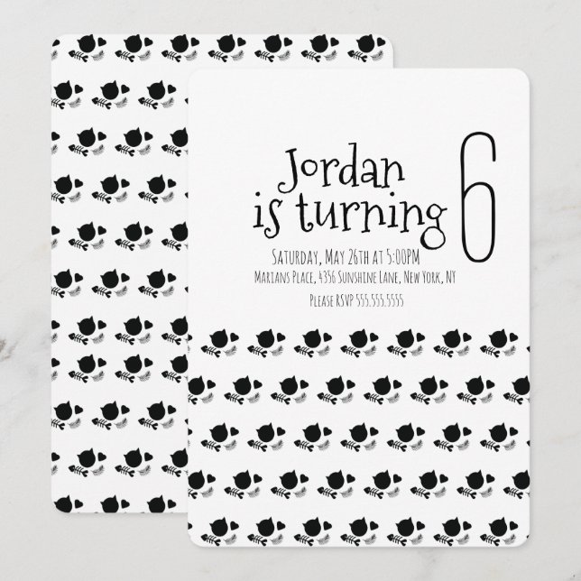 Minimalist Cat Kitten Pet Paws Birthday Party Invitation (Front/Back)
