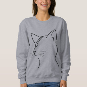 Minimalist Cat Lightning Bolt Line Art Modern Simp Sweatshirt