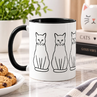 Minimalist Cat Line Art Black and White Coffee Mug