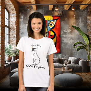 Minimalist Cat Line Art Illustration with Quote T-Shirt