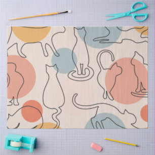 Minimalist Cat Line Art Pattern Tissue Paper
