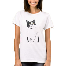 Minimalist Cat Line Art T-Shirt for Women – Simple