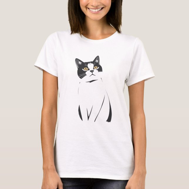 Minimalist Cat Line Art T-Shirt for Women – Simple (Front)